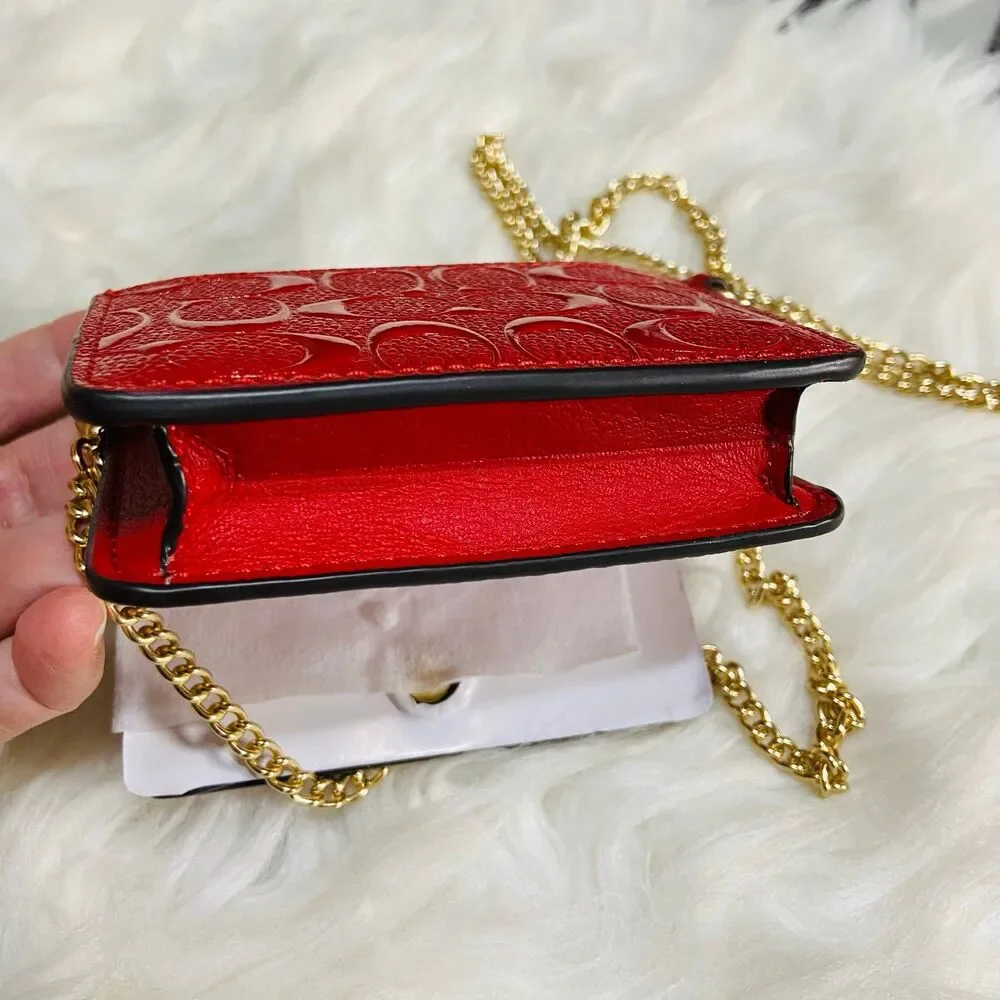 Coach Boxed Mini Wallet On A Chain In Signature Leather